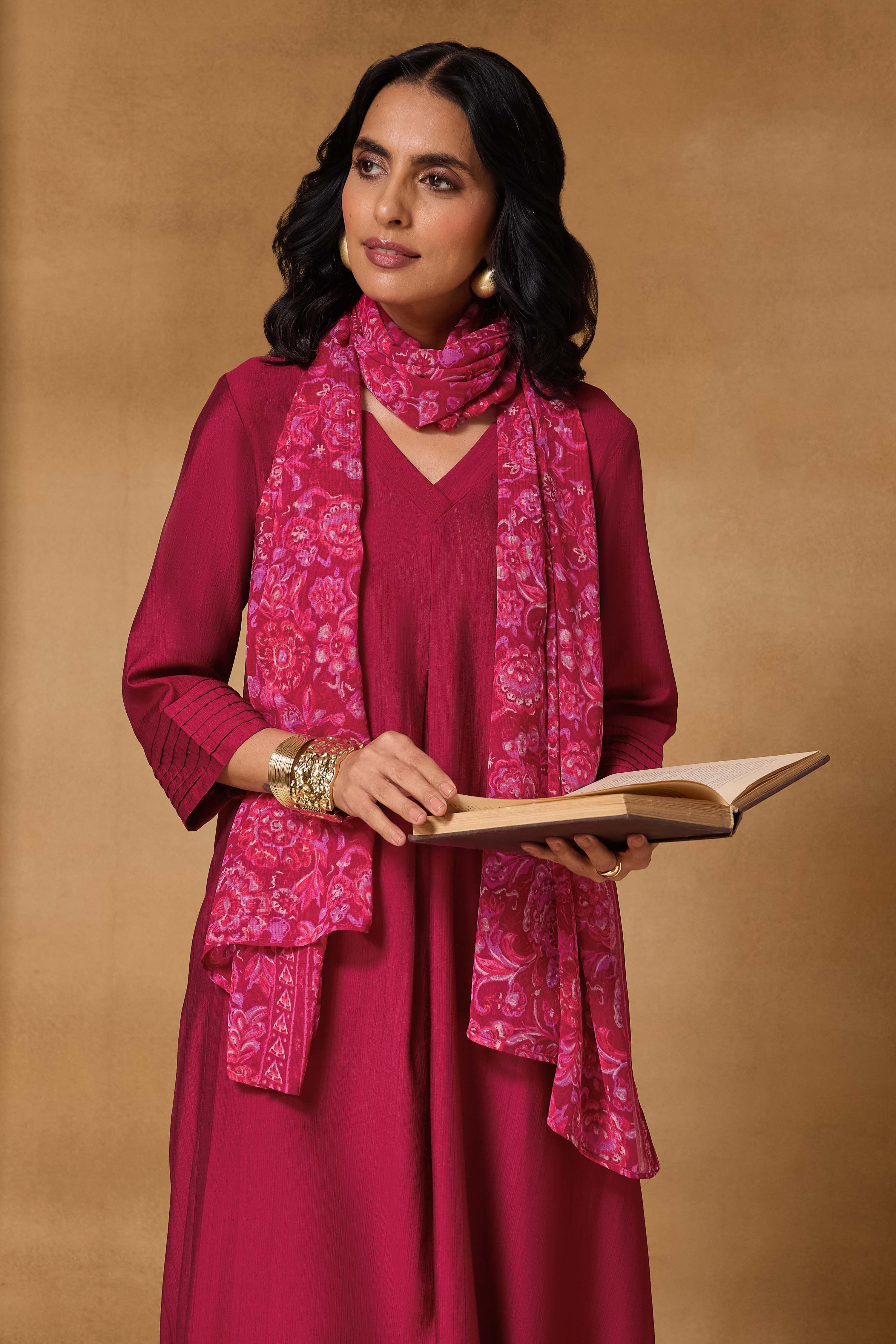 Fuschia Viscose Blend Straight Solid Kurta image number 7
