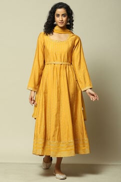 Mustard Viscose Straight Printed Dress image number 6