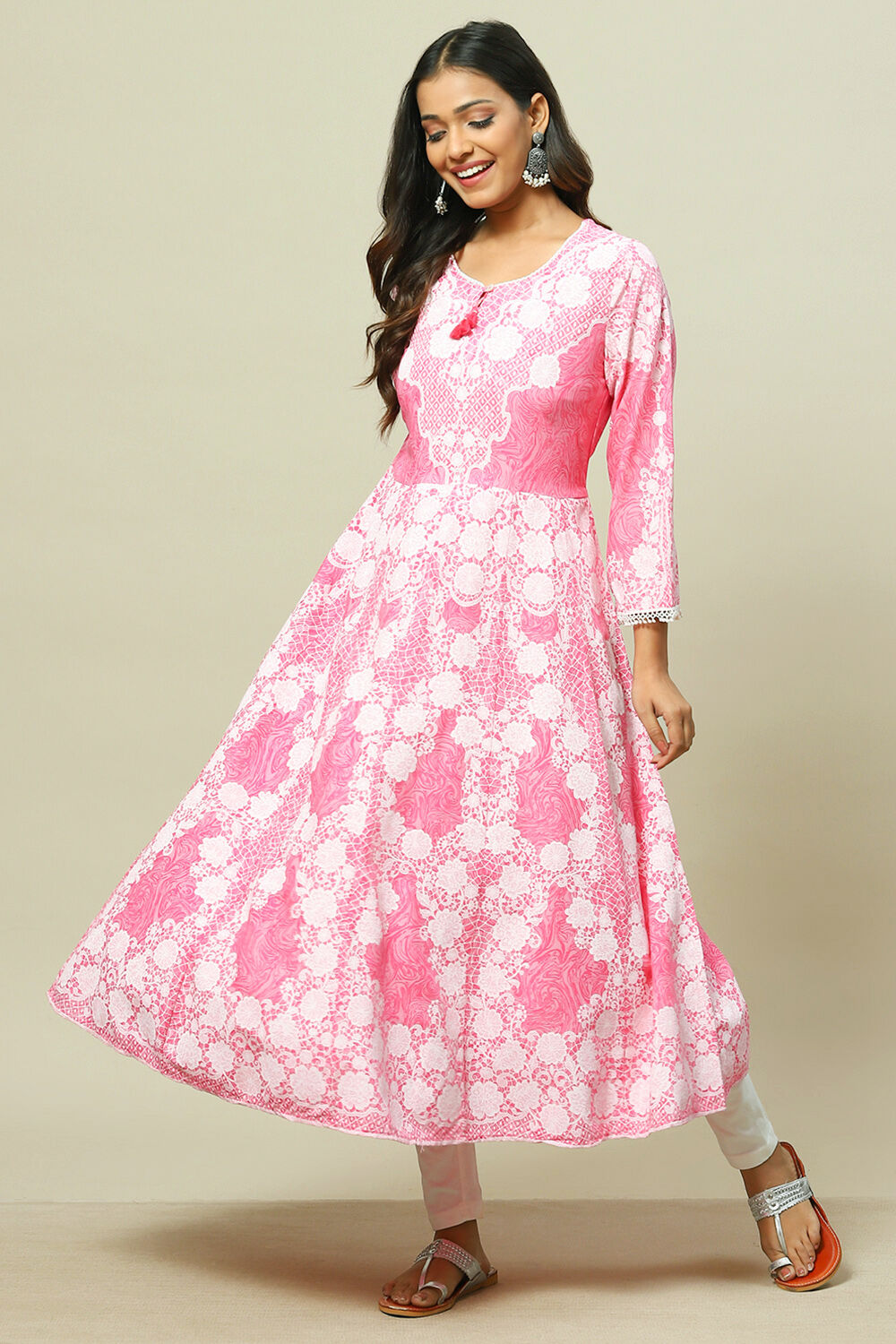 Pink LIVA Kalidar Kurta image number 0