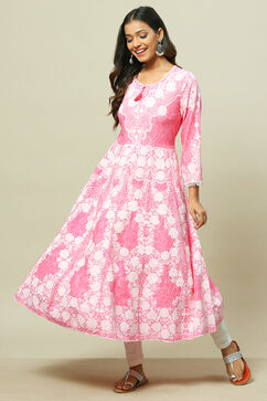 Pink LIVA Kalidar Kurta image number 0