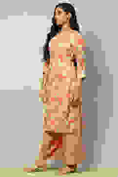 Coral Floral Printed Straight Kurta Palazzo Set image number 3