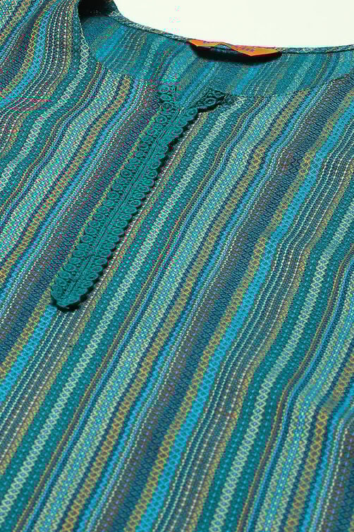 Teal Acrylic Straight Yarndyed Kurta Palazzo Suit Set image number 1