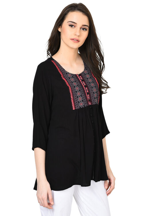 Black Flared Viscose Indie Top image number 1