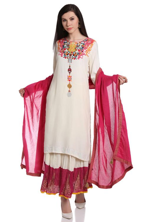 Ecru Rayon Straight Kurta image number 4