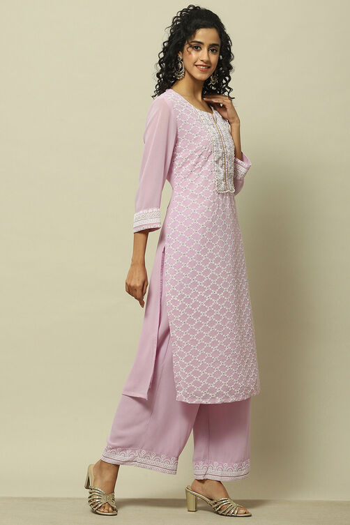 Mauve Poly Georgette Straight Kurta image number 5