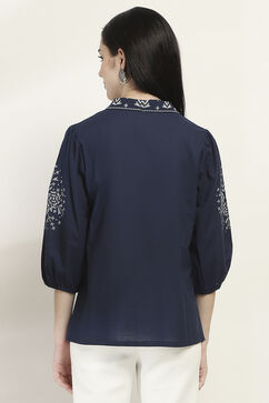 Navy Cotton Straight Kurti image number 3