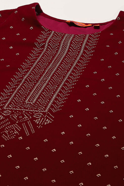 Wine Polyester Straight Printed Kurta Palazzo Suit Set image number 1