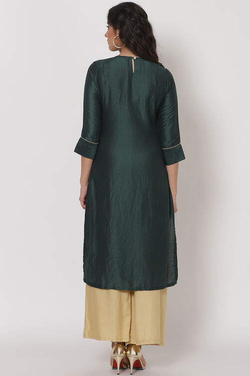 Green Polyster Kurta image number 4