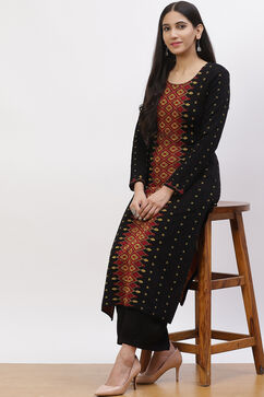 Black Jacquard Straight Kurta image number 0