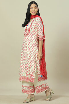 Ecru LIVA Woven Straight Kurta Suit Set image number 5