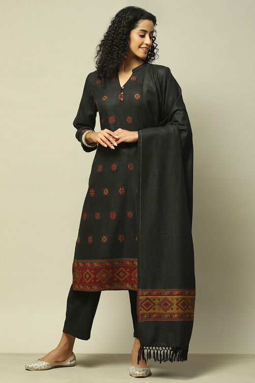 Dark Grey Polyester Straight Yarndyed Kurta Palazzo Suit Set image number 7