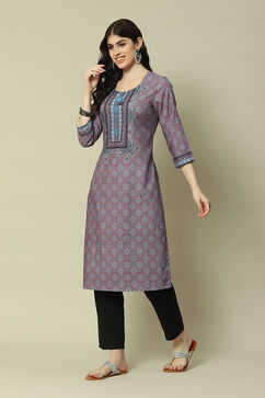 Lavender LIVA Straight Printed Kurta image number 0