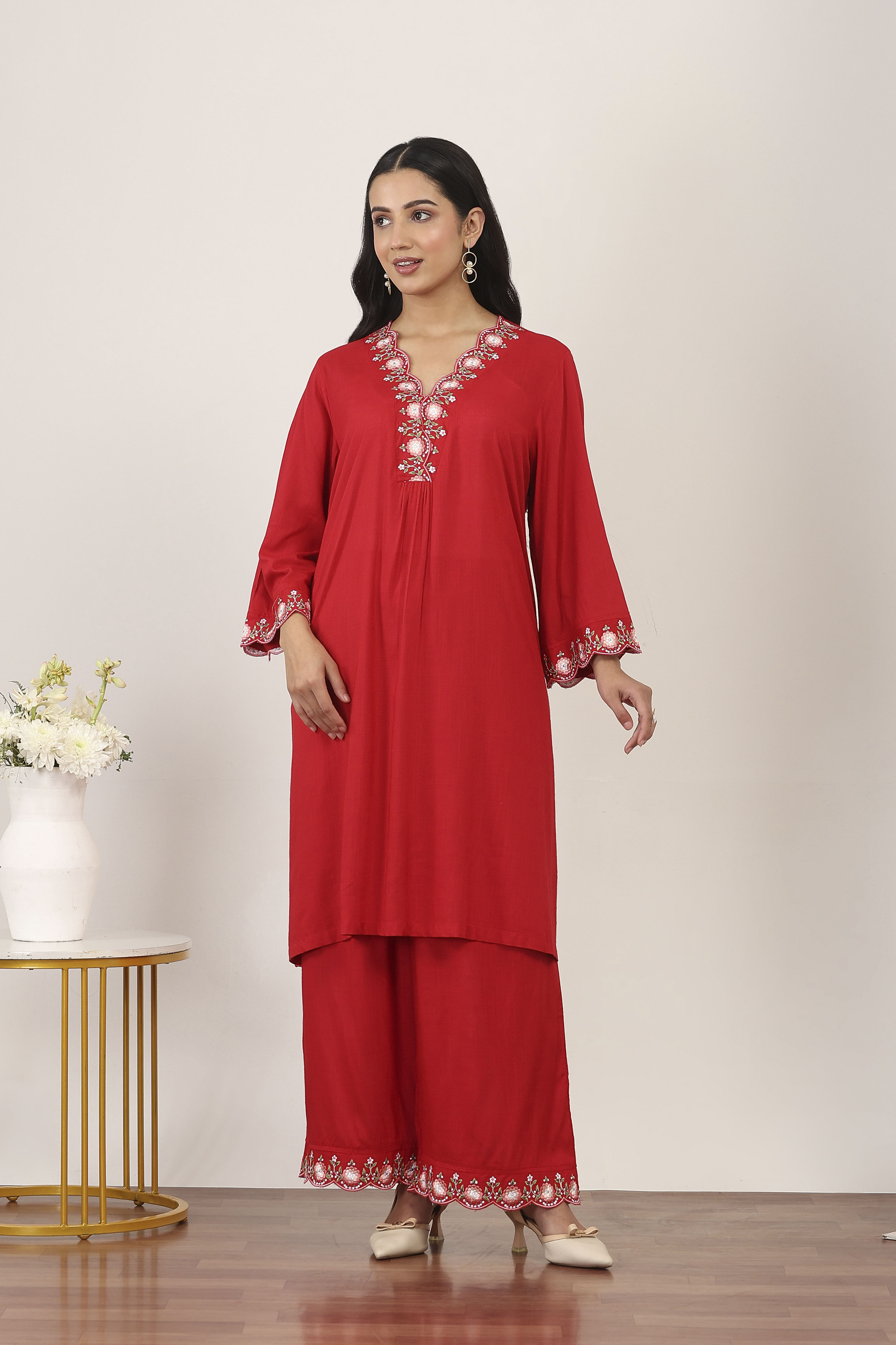 Red Rayon Viscose Rayon Kurta Pants Set image number 6