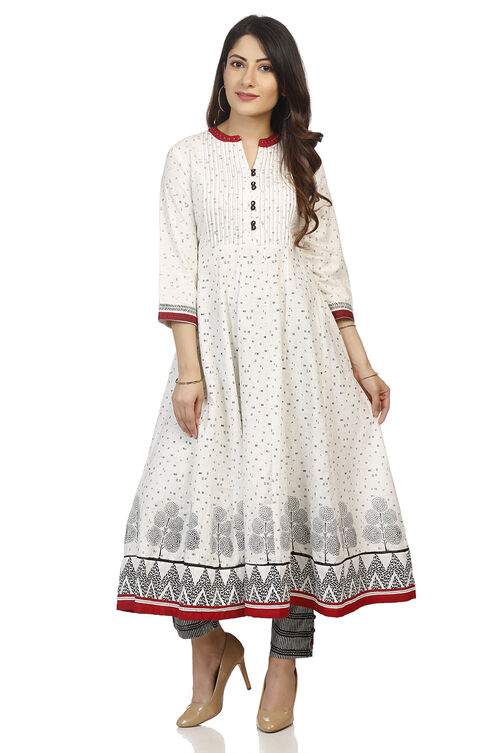 Ecru Kalidar Cotton Kurta image number 0