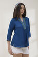 Blue Viscose Rayon Straight Solid Top image number 3