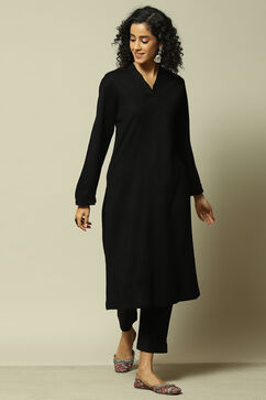 Black Acrylic Straight Solid Kurta image number 0