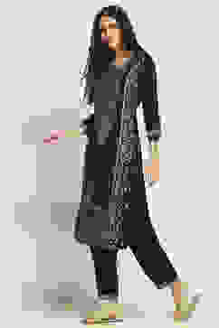 Black Viscose Rayon Printed Straight Kurta Pants Set image number 3