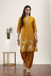 Yellow Viscose Polyester Kurta Pants Set image number 6