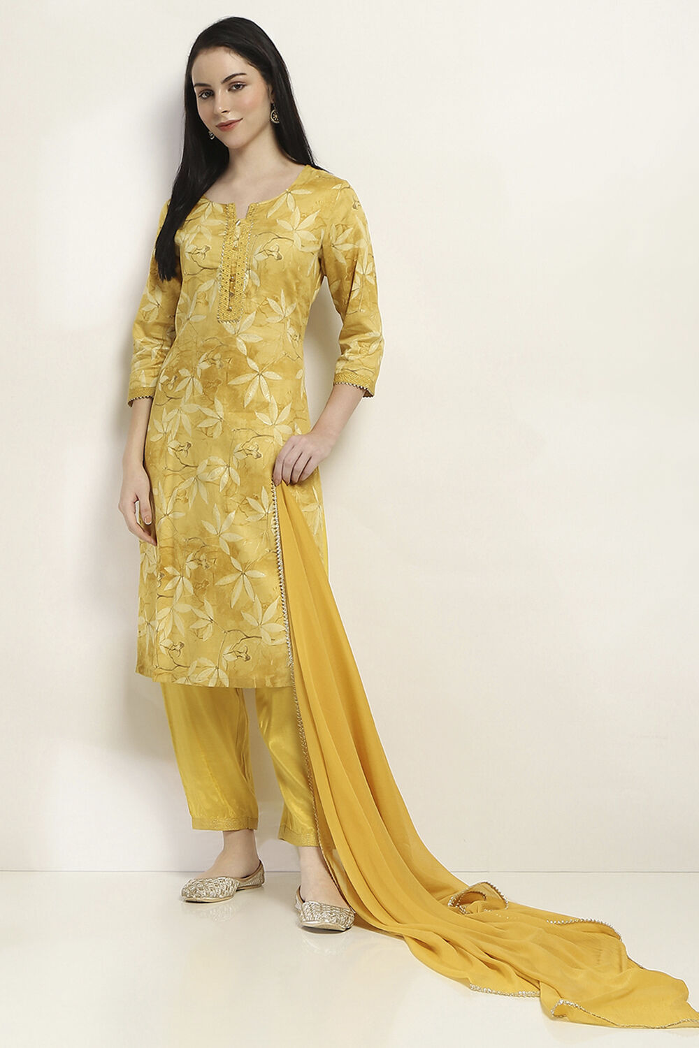 Mauve Cotton Floral Straight Suit Set image number 0