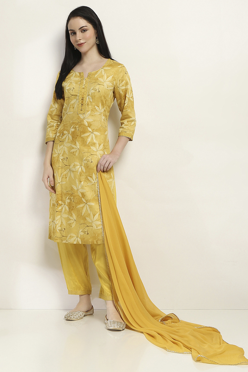 Mauve Cotton Floral Straight Suit Set image number 0