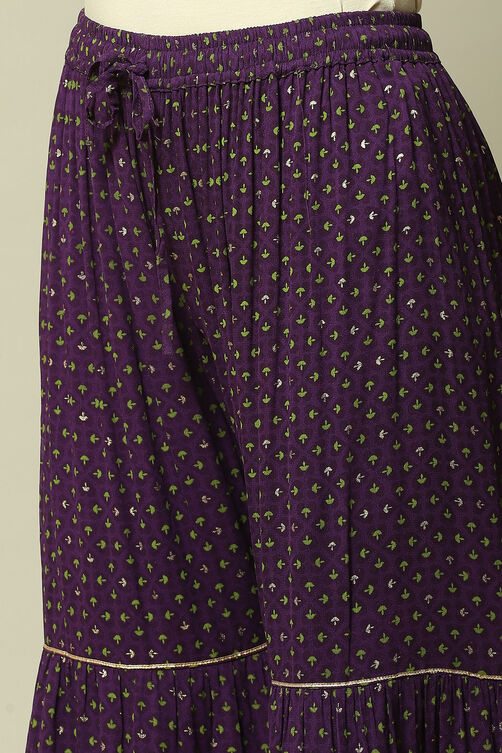 Purple Polyester Straight Printed Kurta Sharara Suit Set image number 2