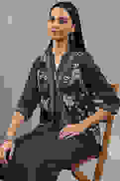 Black Viscose Blend Printed Straight Kurta Pants Set image number 7