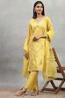 Yellow Viscose Blend Embroidered Straight Suit Set image number 0