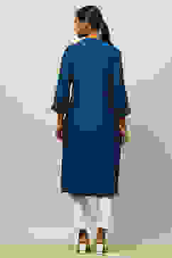 Blue Solid Straight Kurta image number 3