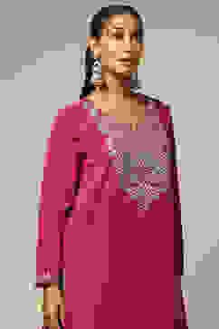 Purple Cotton Blend Straight Kurta image number 1