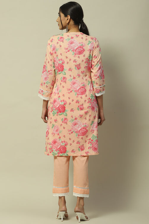 White Cambric Floral Printed Straight Kurta Set image number 4