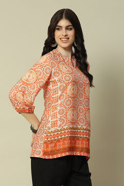 Orange Polyester A-Line Printed Top image number 3