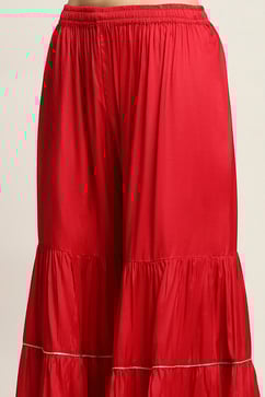Red Solid Straight Suit Set image number 2