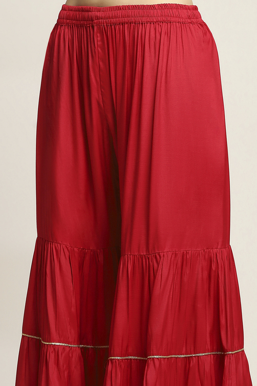 Red Solid Straight Suit Set image number 2