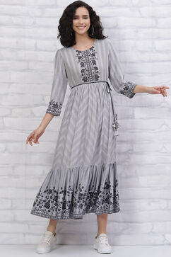 Grey LIVA Tiered Kurta Dress image number 0