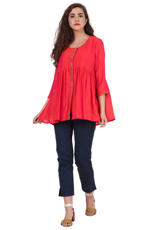 Orange Straight Polyester Kurta image number 5