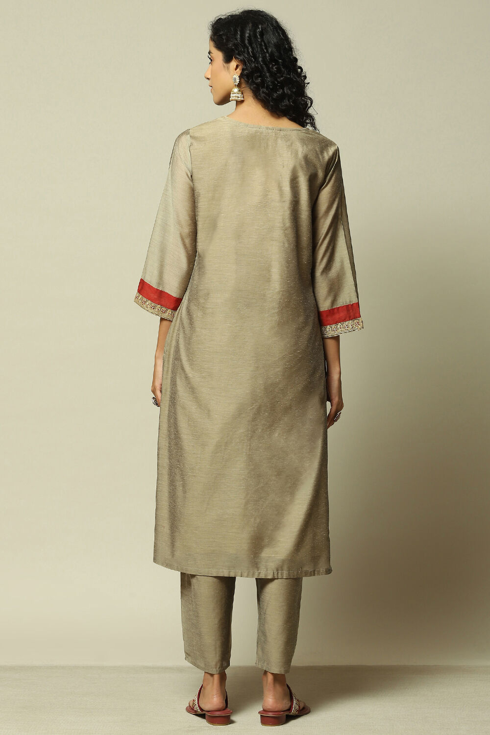 Ecru Viscose Straight Printed Kurta Palazzo Suit Set image number 5