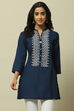 Navy Blue Schiffli Detail Straight Indie Top image number 5