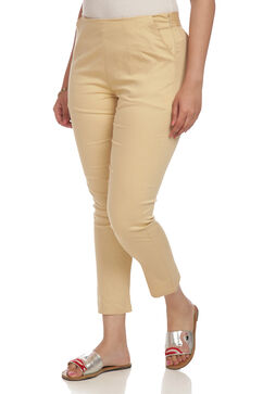 Beige Art Silk Slim Pants image number 3