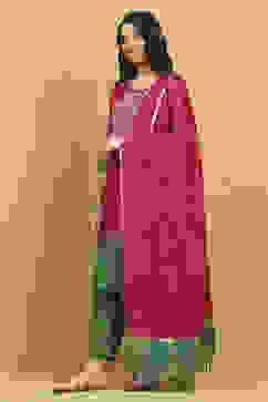 Pink Viscose Blend Solid Straight Suit Set image number 3