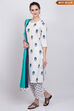 Off White Viscose Straight Suit Set image number 0