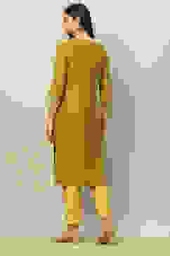 Green Viscose Blend Straight Kurta image number 3