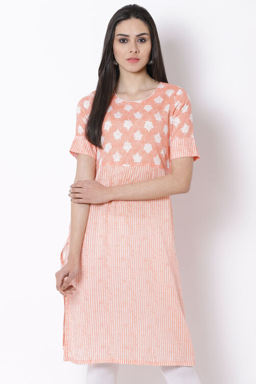 Peach Viscose Straight Kurta image number 0