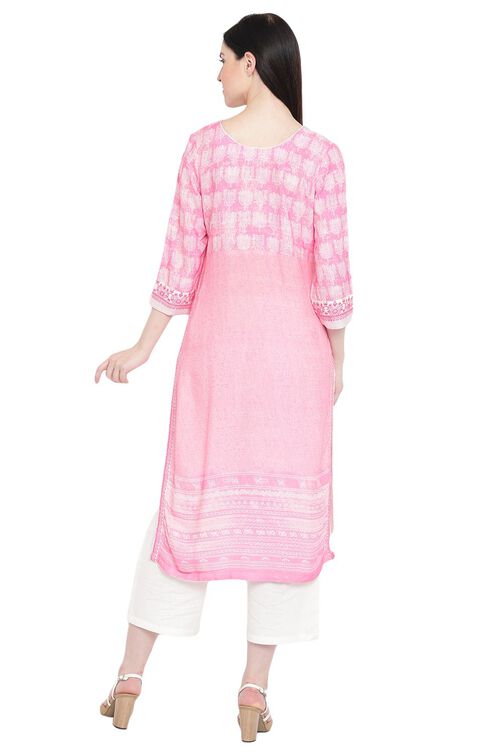 Pink Viscose Straight Kurta image number 1