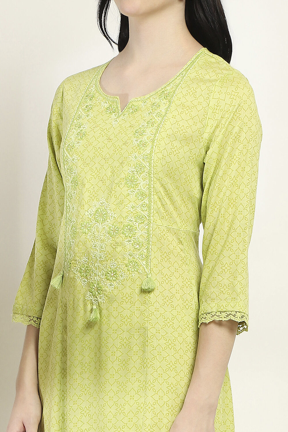 Lime Green Viscose Rayon Flared Set image number 1