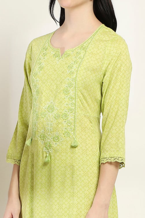 Lime Green Viscose Rayon Flared Set image number 1