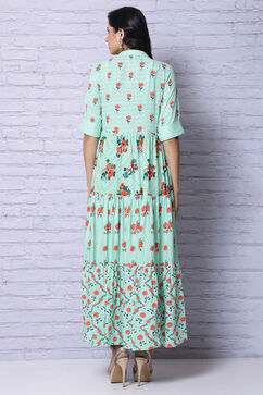 Mint Green Viscose Rayon Tired Dress image number 6