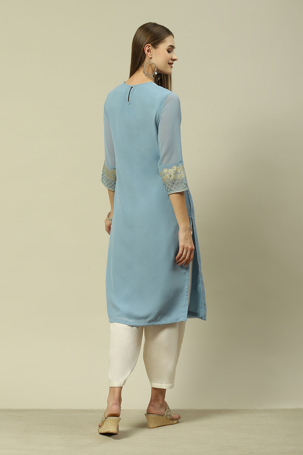 Grey Polyester Straight Printed Kurta image number 3