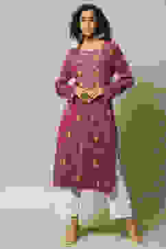 Dusky Pink Acrylic Straight Printed Kurta image number 5