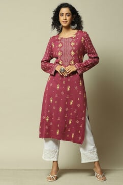 Dusky Pink Acrylic Straight Printed Kurta image number 5