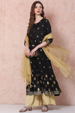 Black Kalidar Printed Suit Set image number 3